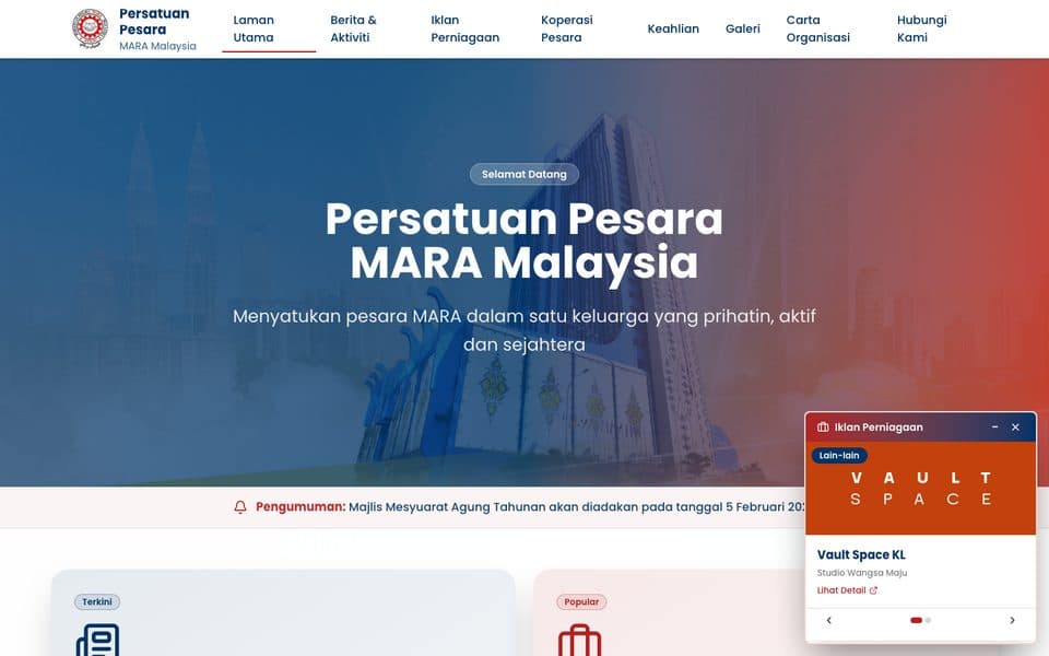 Persatuan Pesara MARA Malaysia association website preview